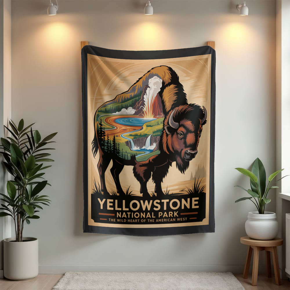 Yellowstone Bison Silhouette Blanket