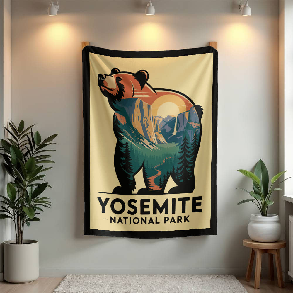 Yosemite Black Bear Silhouette Blanket