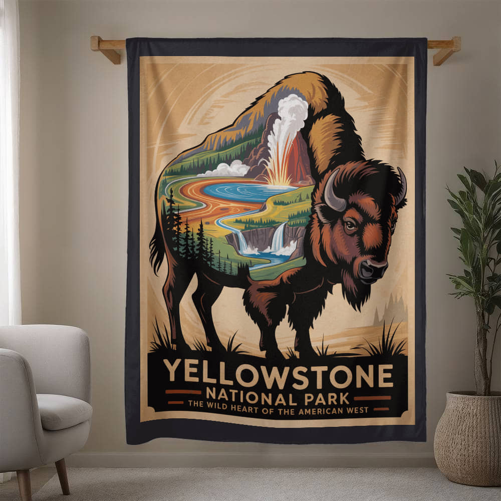 Yellowstone Bison Silhouette Blanket