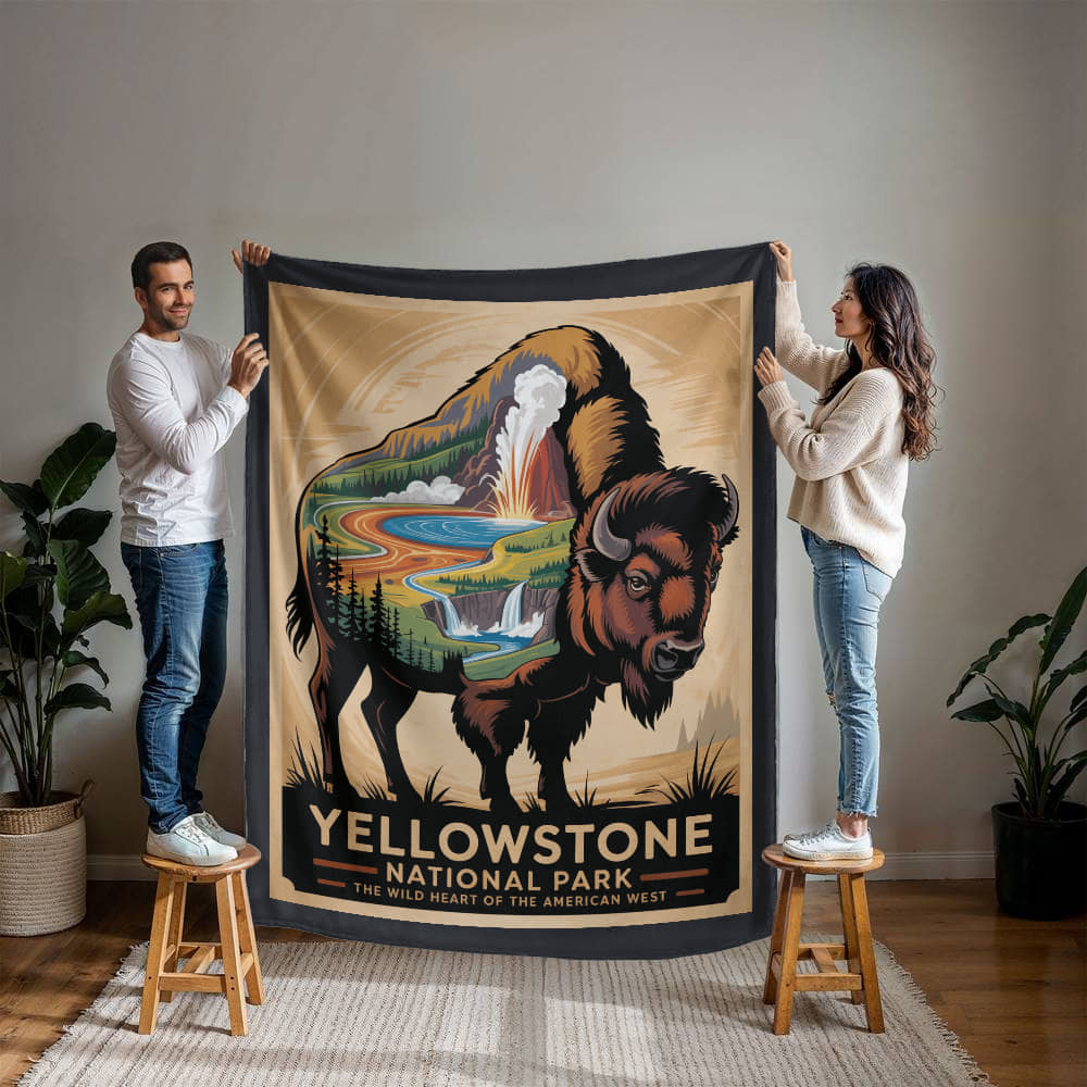 Yellowstone Bison Silhouette Blanket