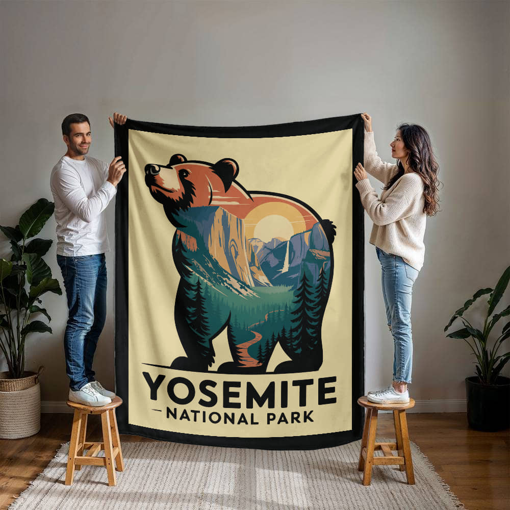 Yosemite Black Bear Silhouette Blanket